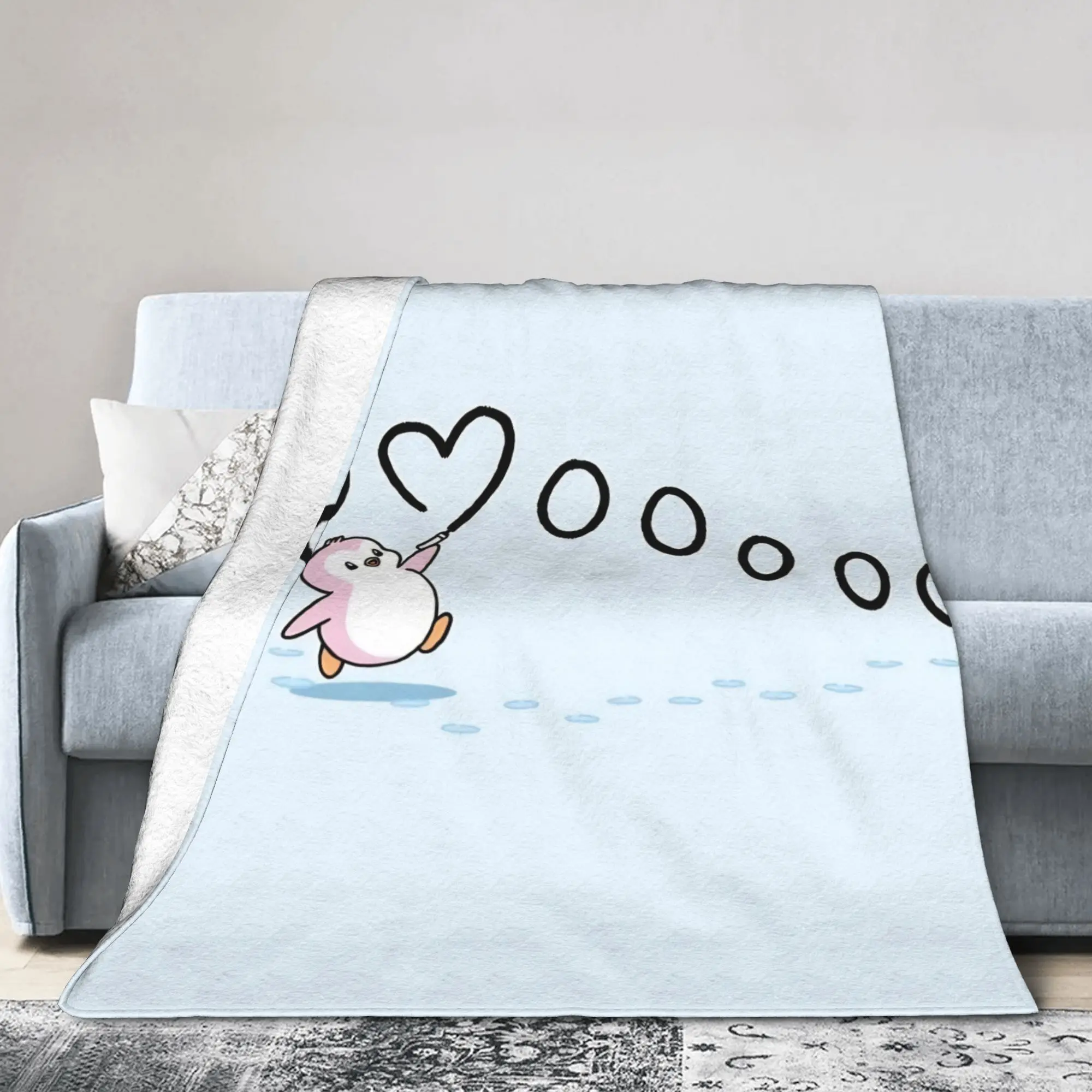 P-Pudgy Penguin Blanket Flannel Cartoon Lightweight Thin Throw Blanket for Airplane Travel Bedroom Quilt
