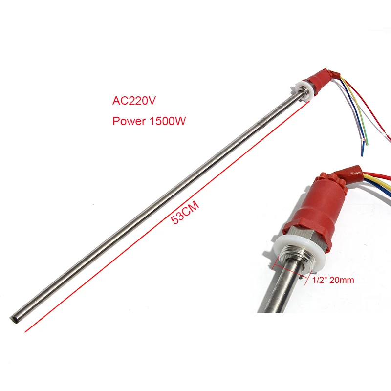 Solar Electric Heating Element Straight type 53CM Tube 25mm 20mm Thread Length AC220V 1500W for Water Heater Tank Part