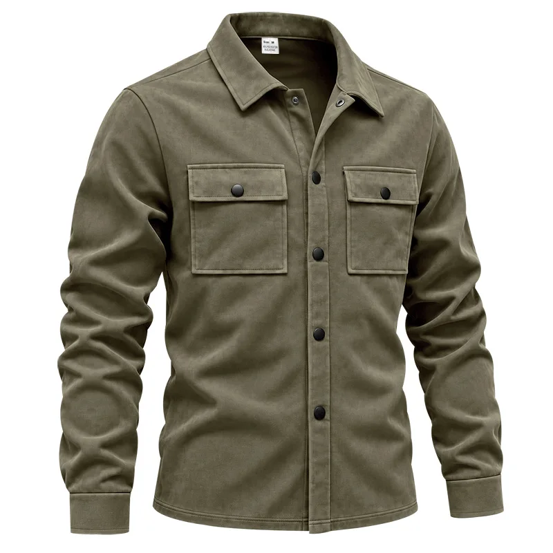 Herren-Wildlederhemdjacke, Air-Layer-Strickjacke mit Revers und Doppeltaschen, Langarmjacke – Detail 20