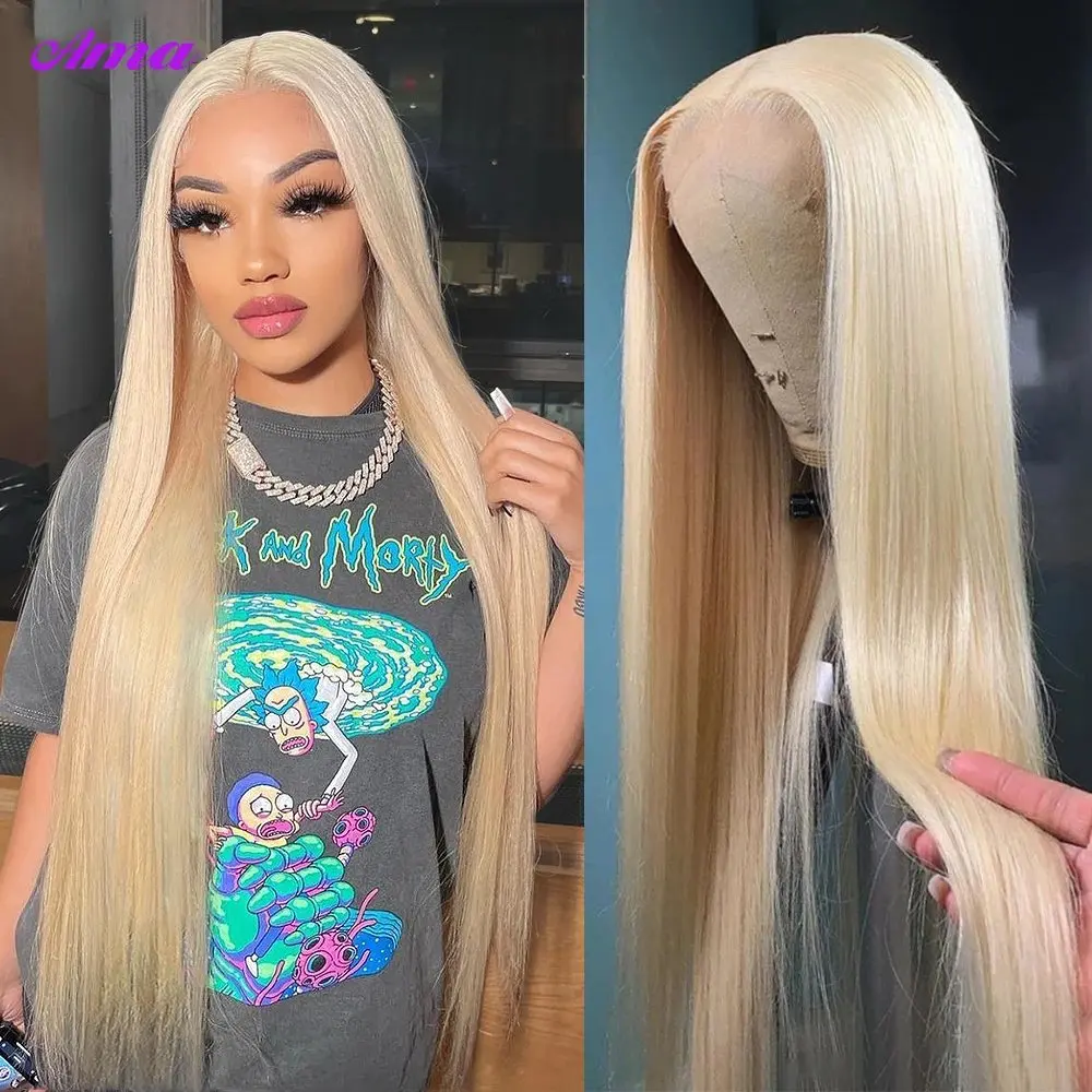 Blonde 613 13x6 HD Lace Forehead Wig 32 40 inch 13x4 Glueless Human Hair Wig Straight Pre-Bleached Brazilian 150 Density