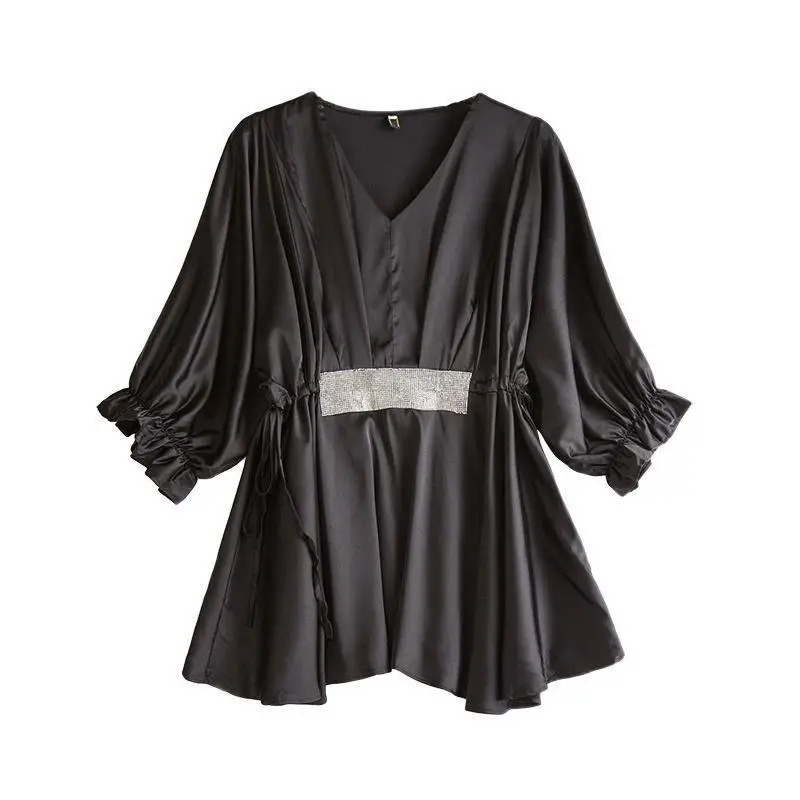 

Новая летняя модная свободная повседневная универсальная удобная рубашка средней длины с v-образным вырезом и короткими рукавами для женщин