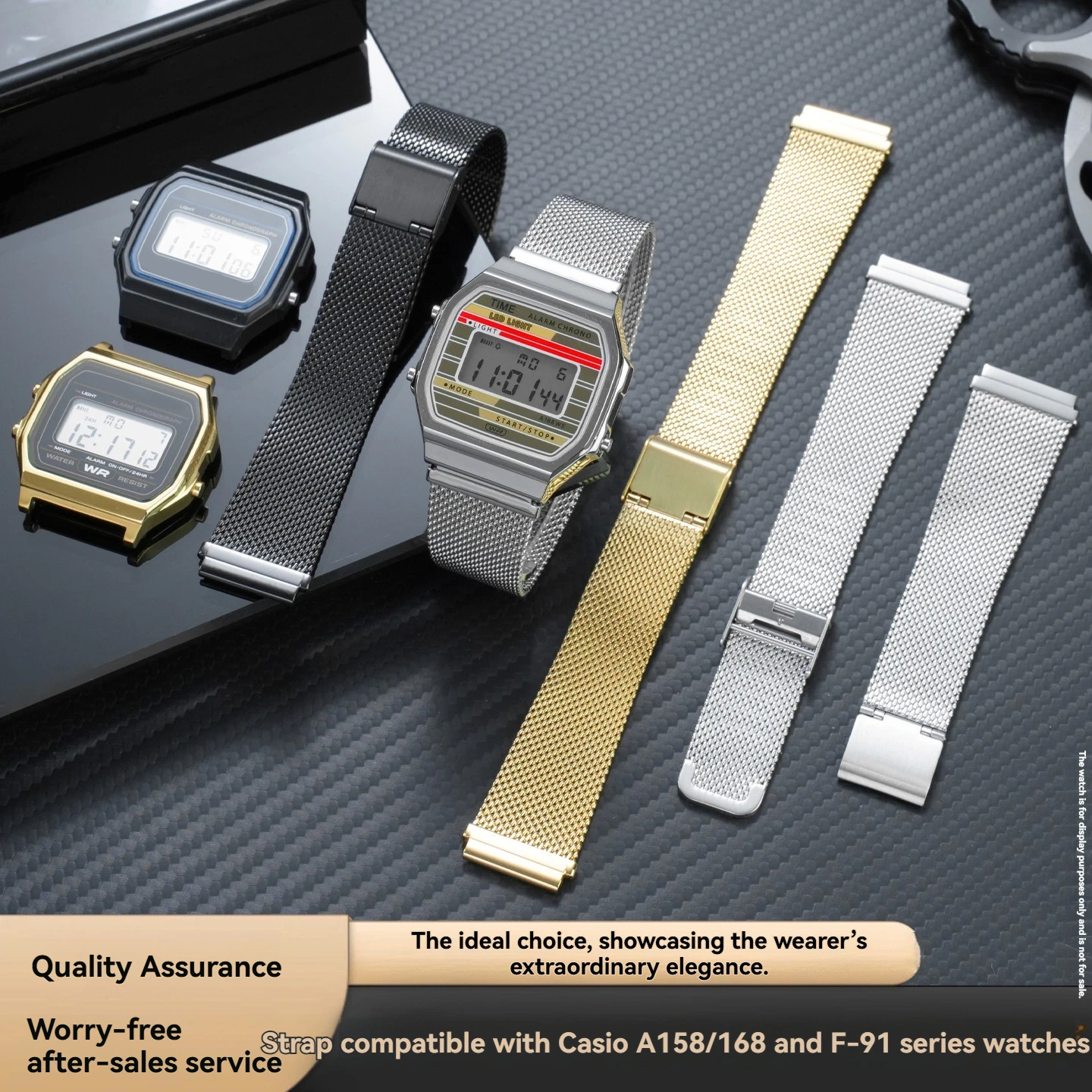 Solid Stainless Steel Watch Case Mod Kit For Casio A158W A159W F91W A168, Silver Metal Upgrade Replacement Shell Watch Mod Parts