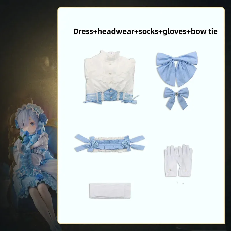 Kostum Cosplay Anime Re:Life in A Different World From Zero Rem Gaun Putri Gotik Wig Lolita Wanita Seksi Kostum Natalx;2'a