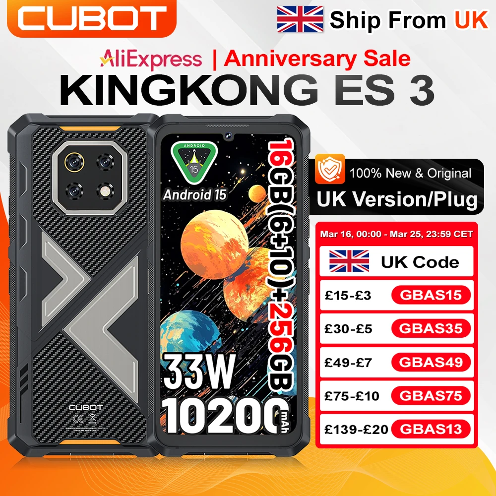 [Ship From UK] Cubot KingKong ES 3 Android 15 Rugged Smartphone 16GB(6+10) 256GB 10200mAh 33W 48MP 6.745''120Hz NFC Mobile Phone