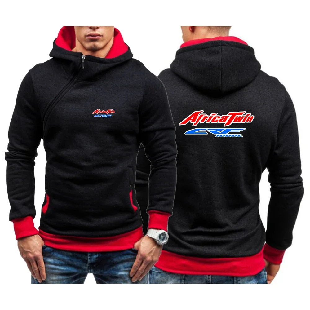 Africa Twin Crf 1000 L Crf1000 Men's Spring Autumn Hooded Sweatshirt Solid Color Fashion Casual Oblique Zipper Pullover Hoodies