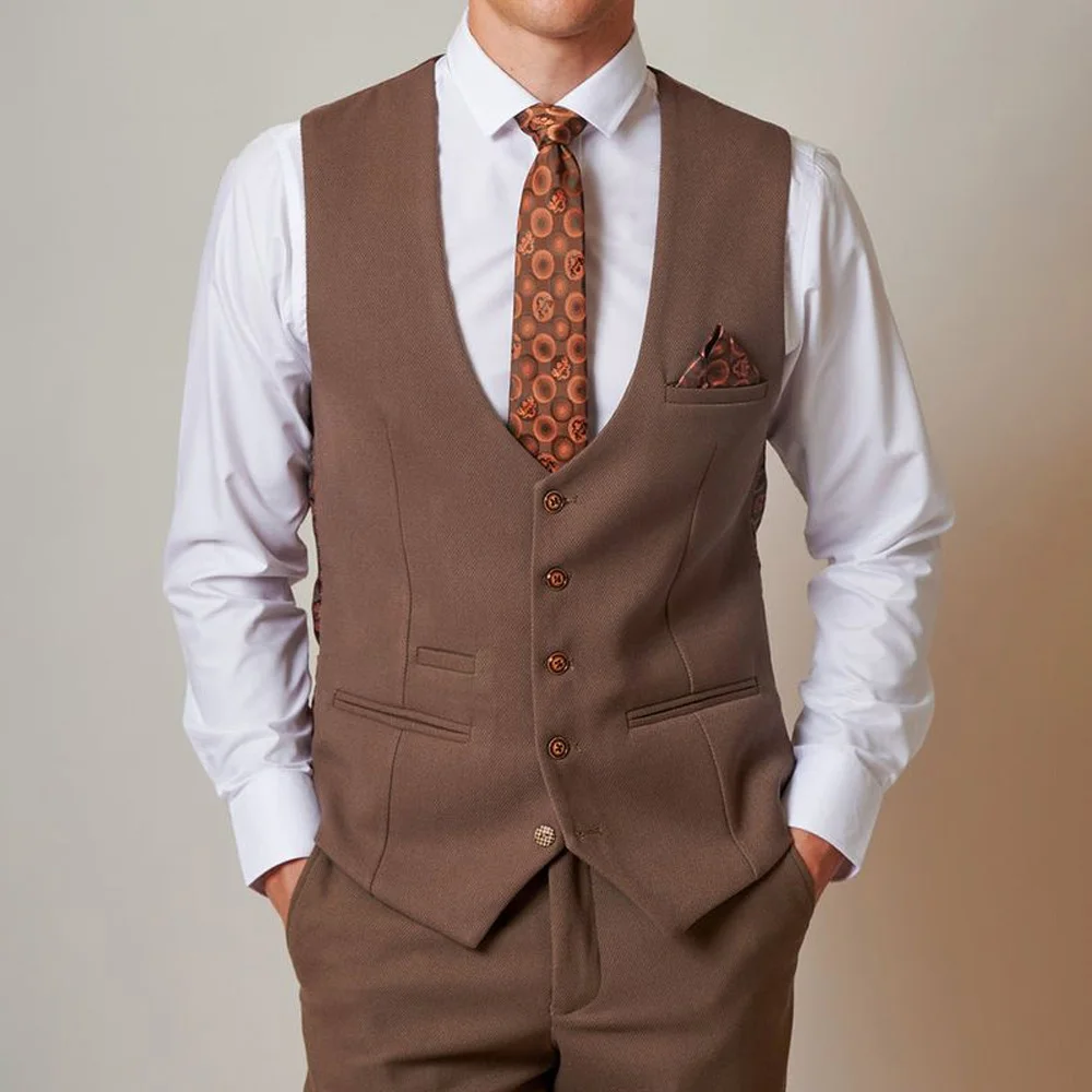 

Men's Vest Polyester Fabric Elegant Man Vest for Men's Suit Solid Color Business Style Welt Pockets V-Neck Casual Classic Suits