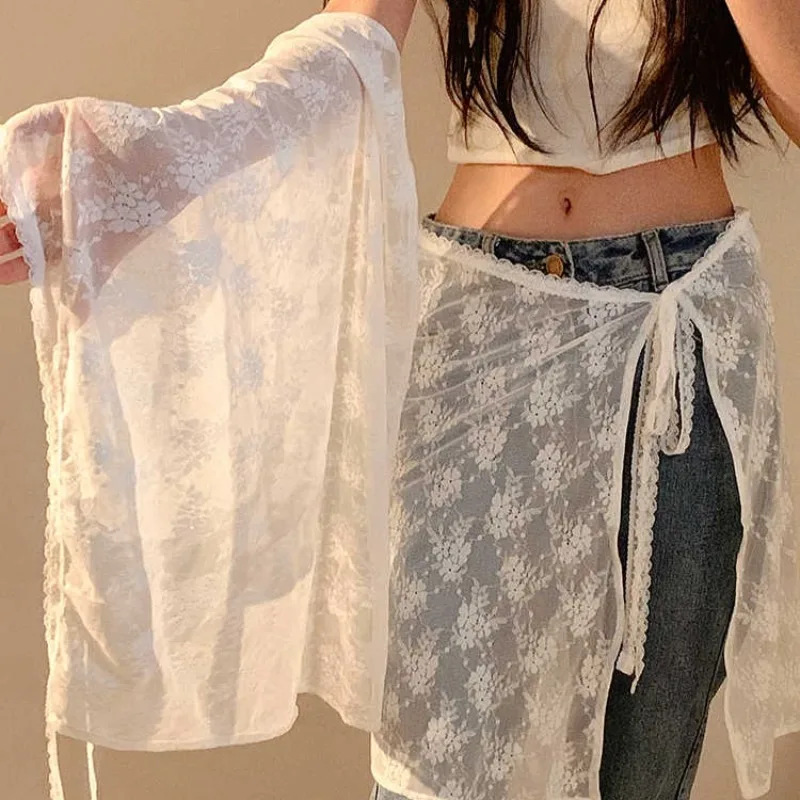 Korean Irregular One-piece Lace Fart Curtain with Lace Straps Fashionable Women's Outerwear Layered Apron Waistband