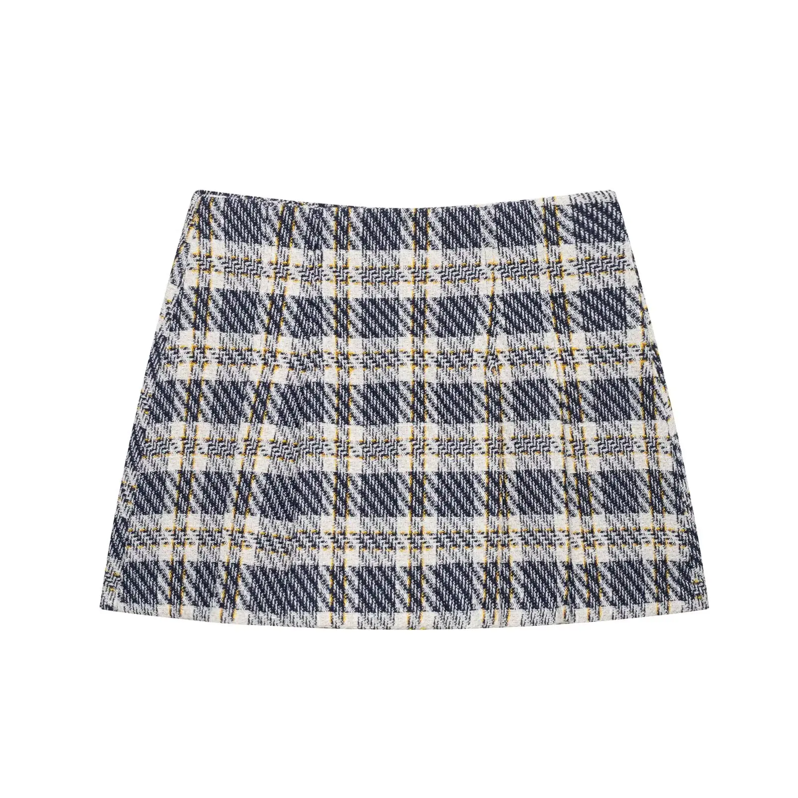 PB&ZA Colete feminino xadrez sem mangas com botão frontal e minissaia xadrez Conjunto de duas peças para o verão para um visual chique e estiloso