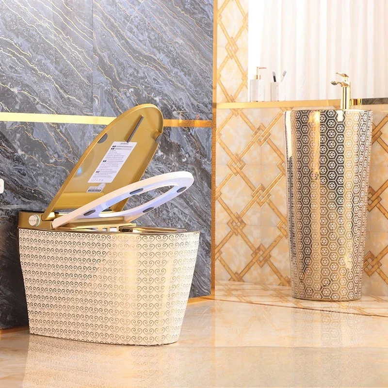 

Автоматический интеллектуальный унитаз золотого цвета из керамики для ванной комнаты