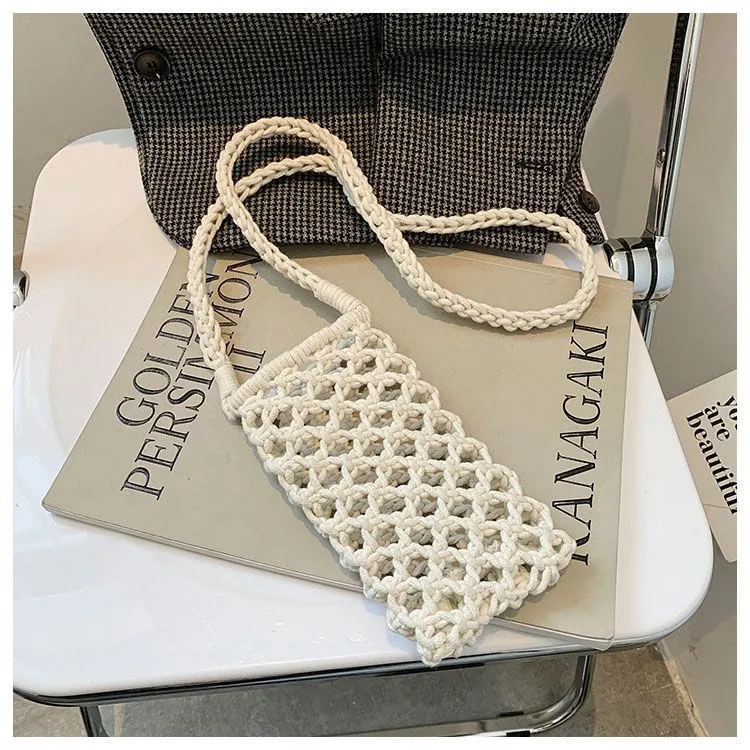 Women\\u2019s Small Crossbody Phone Bags Fashion Solid Color Hollow-out Woven Cell Phone Bags