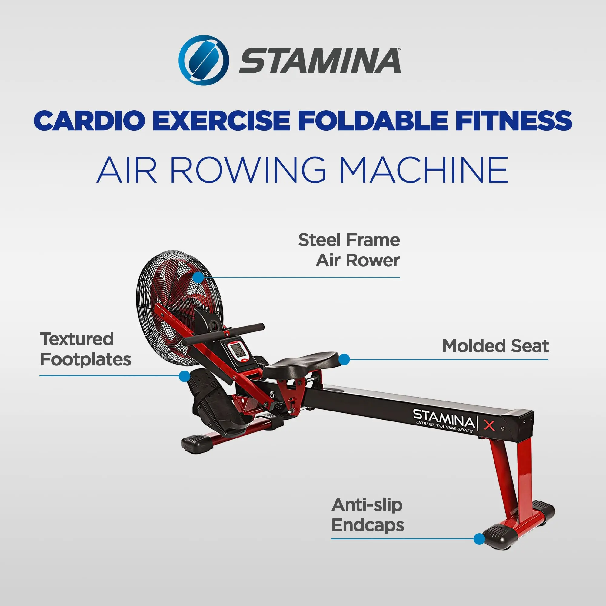 X Air Rowing Machine, Black/Red, 250 lb Capacity, with Smart App