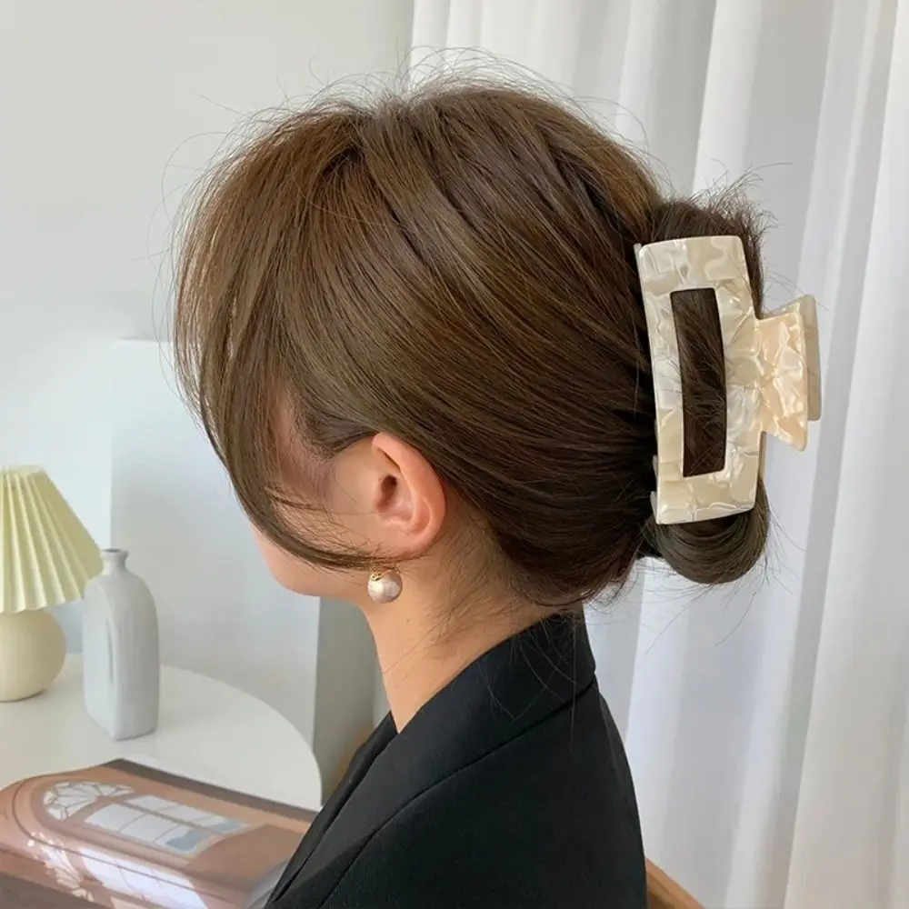 

French Style Rectangular Hollow Hair Claw Colorful Large Size Acetic Acid Hair Clip Korean Style Headwear Shark Clip Streetwear
