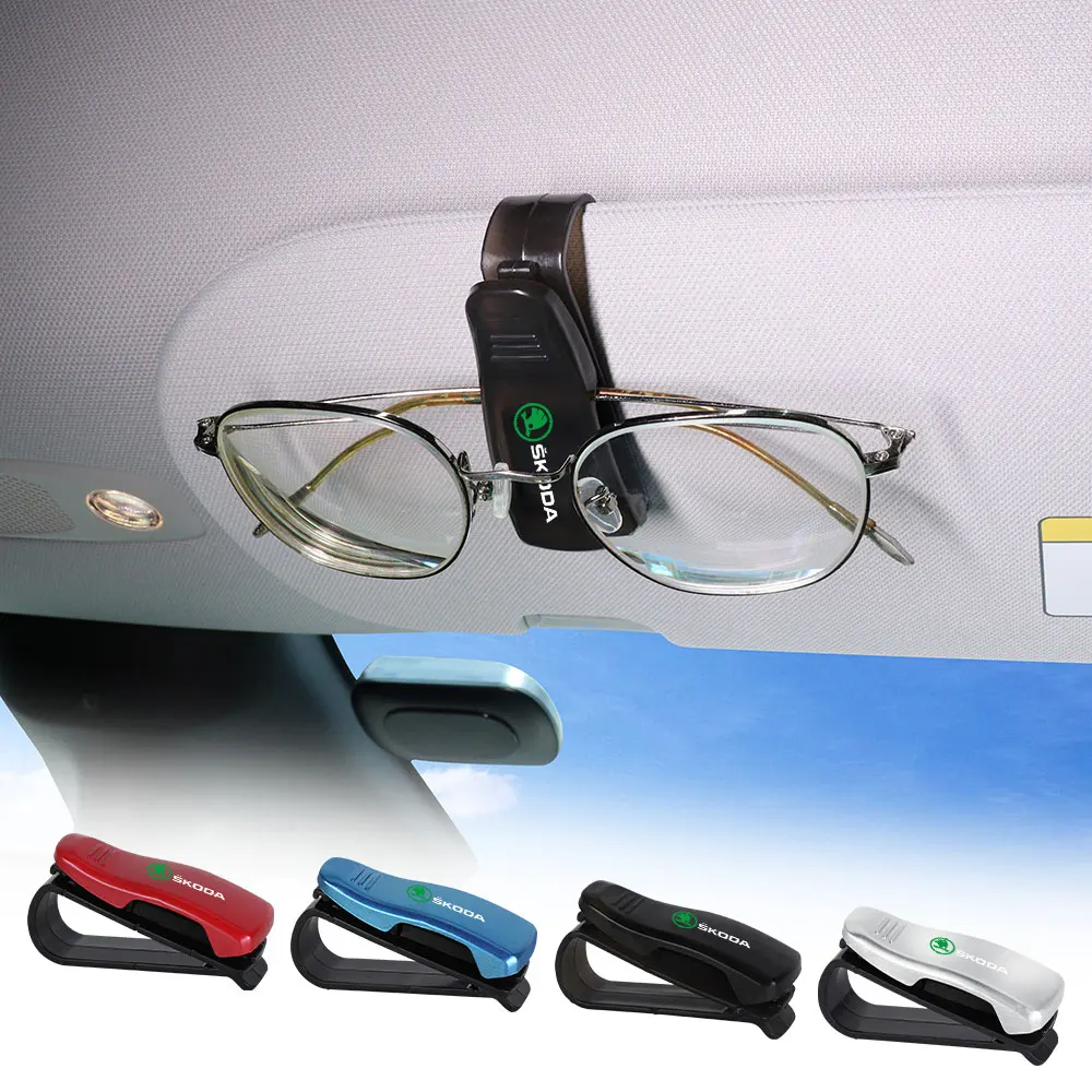 

Car Sun Visor Sunglasses Organizer Card Ticket Holder Glasses Fastener For Skoda Octavia A5 A2 VRS Kodiaq Rapid Fabia VII Superb