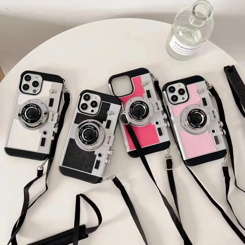 Emily in Paris 3D Retro Camera Case For iPhone 15 14 13 12 11 Pro Max X XR XS Max 6 7 8 Plus Lanyard Camera Shockproof Cover