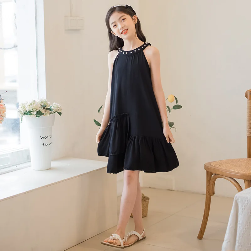 Korean Summer Junior Girl One-piece Dress Teenager Girl Off Shoulder Dress School Girl Irregular Flounce Neckline Prom Dress