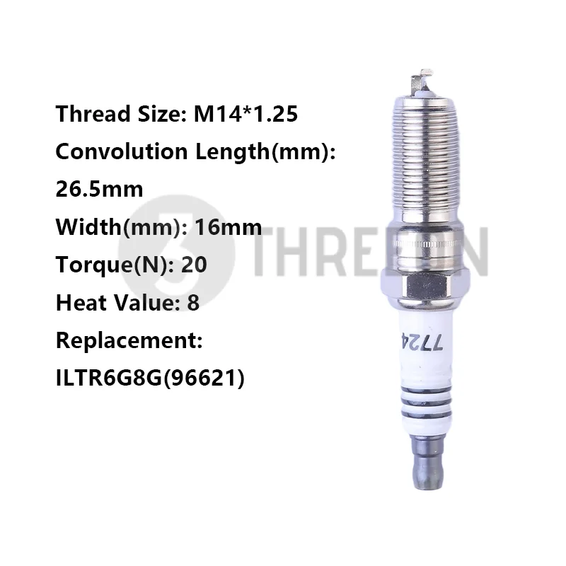 

THREEON 1/4/6pcs QH8RTCI-T(7724) Iridium Spark Plug For Buick Ford Mondeo Jaguar Cadillac 2.0T Replace ILTR6G8G(96621) M14*1.25