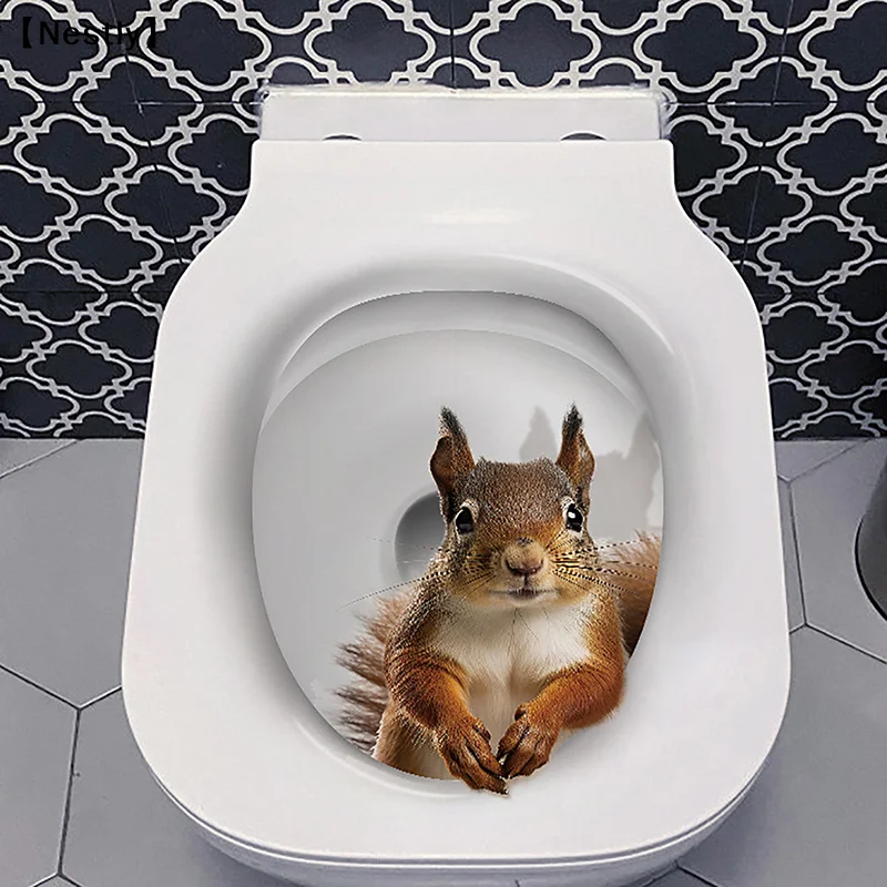 Water Resistant Toilet Lid Sticker Novelty Creative Funny Toilet Seat Decals Squirrel Toilet Sticker〔Nest〕