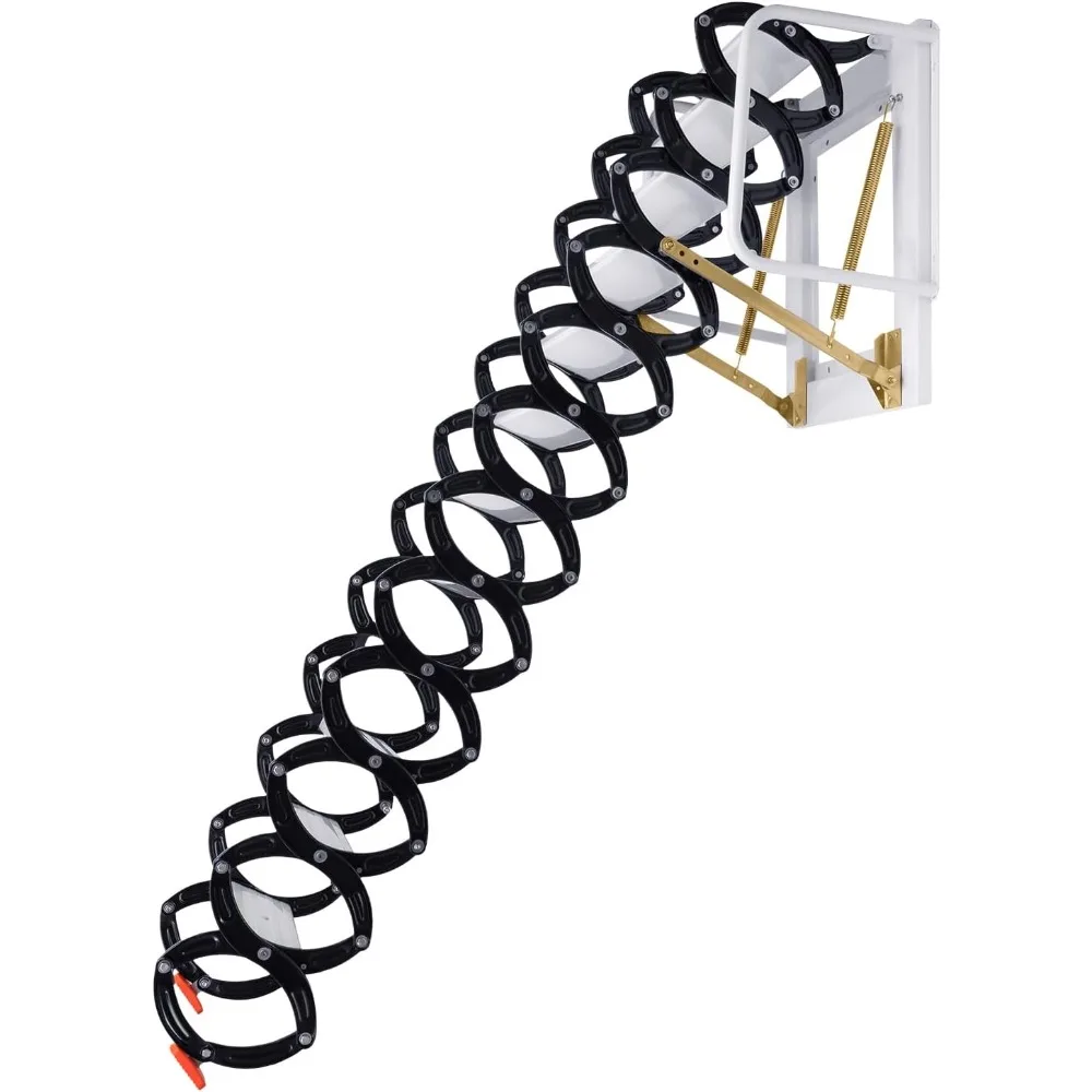 Escalera para ático montada en la pared de 12 escalones, escaleras plegables con pasamanos, capacidad de carga máxima de 880 libras, sistema extraíble de escalera para ático-Sui