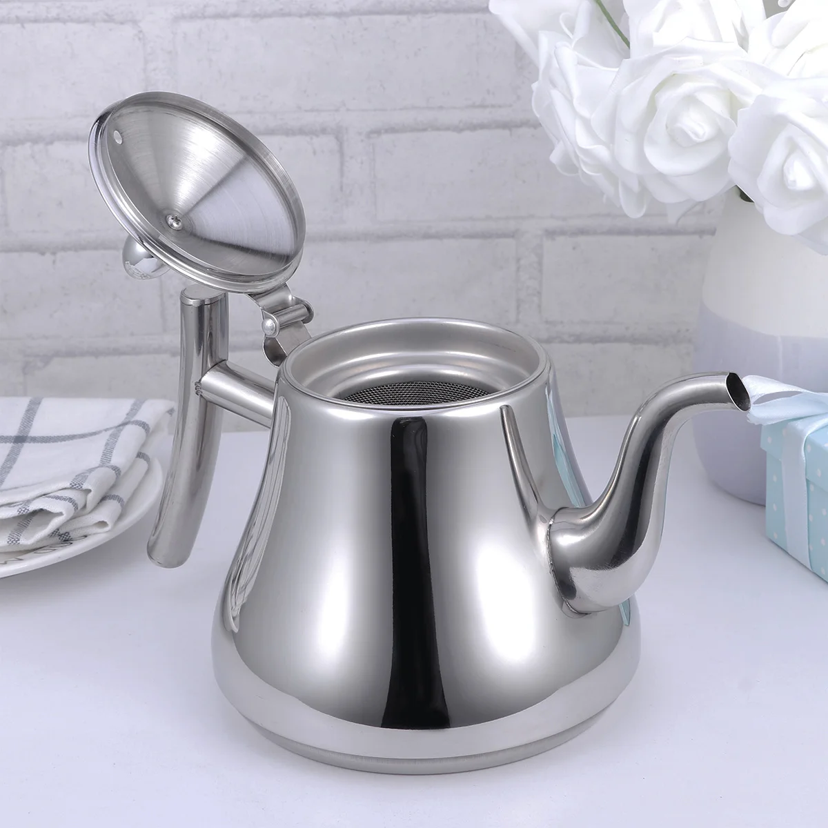 

1L Stainless Steel Water Kettle Tea Kettle with Strainer for Home Restaurant Teapot Stainless Steel Teapot