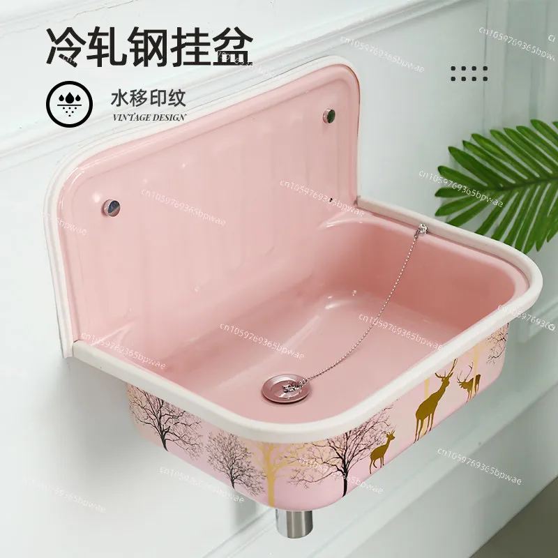 European-style Sink Retro Red Copper Plating Nostalgic Hanging Basin Bathroom Sink Model Room Wash Face Kitchen Balcony