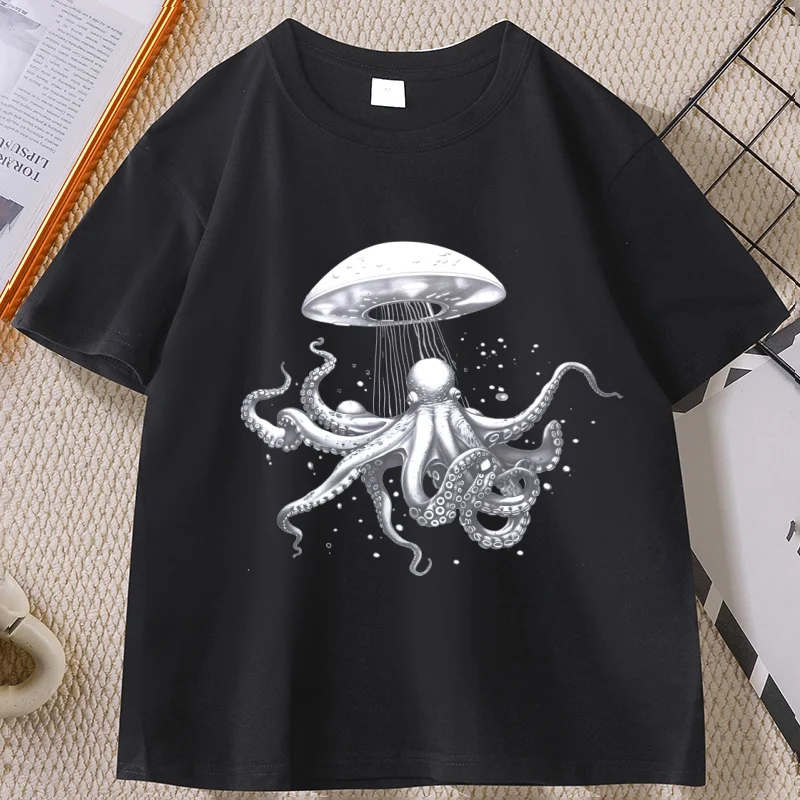 

Vintage Octopus Ufo T-Shirt Cool Alien Octopus TShirt Men Women Fashion Adult Baggy Tee Casual Breathable Loose Round Neck Tee