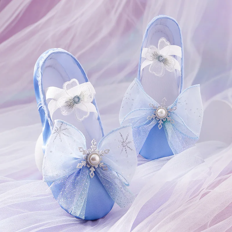 Alicante de danse à semelle souple pour enfants, chaussures de princesse d\'intérieur pour filles, griffe de chat d\'entraînement, satin, fleur,