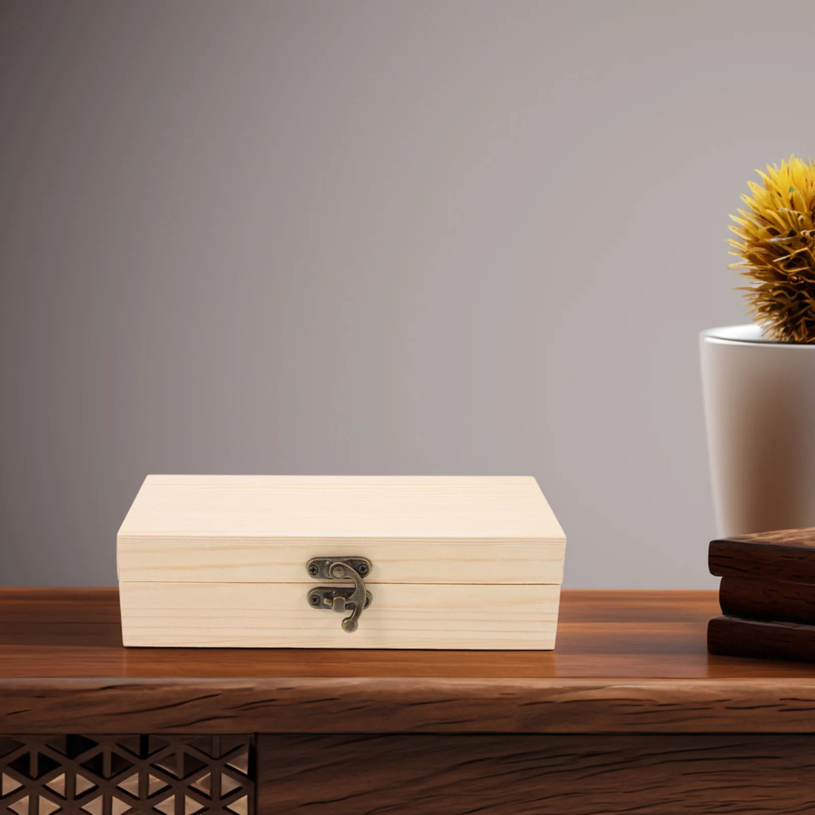 1pcs Unfinished Wooden Box Rectangular Jewelry Storage Box Natural Wood Craft Organizer Hinged Lid Beige For Diy Keepsake