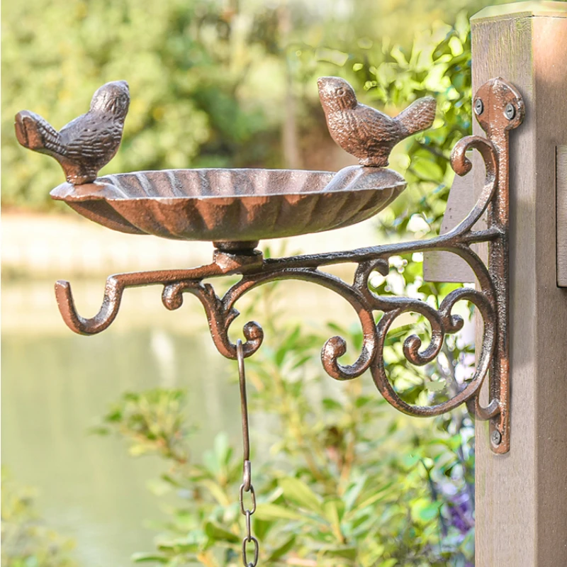 HHMMWS Sungmor cast iron double bird feeder retro wall mounted bird feeder balcony patio wrought iron outdoor decoration