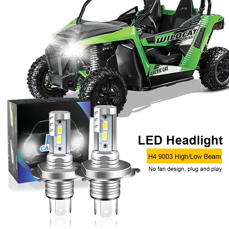 2PCS For Arctic Cat Wildcat Trail 700 Sport 4X4 H4 9003 Motorcycle LED Headlight Bulbs CSP High & Low Beam 12000lm