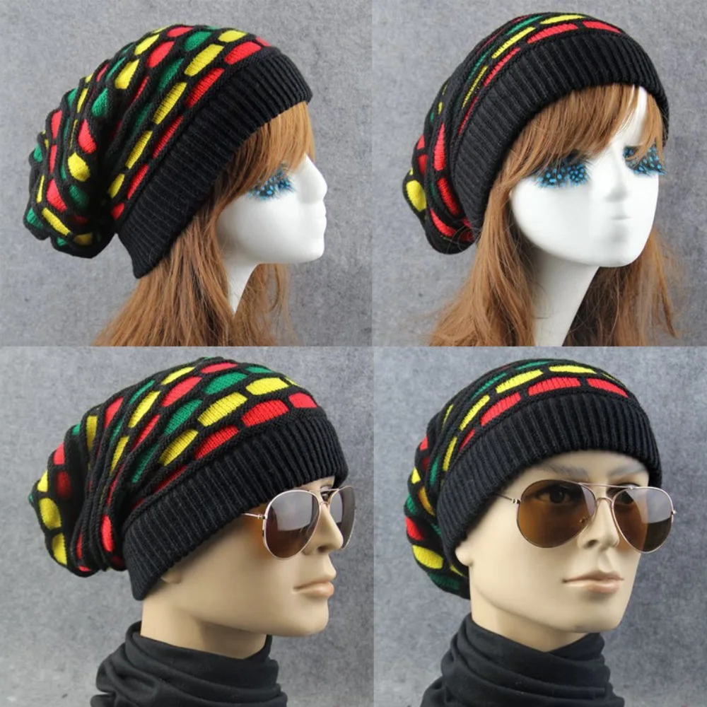 Outdoors Rainbow color Knitted hat Warm Thick Pile Cap Streetwear Beret Winter