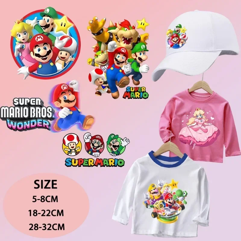 Super Mario Bros Iron on Patches Washable Heat Thermal Transfer Stickers Anime Cartoon Character Derivative Peripherals Gifts