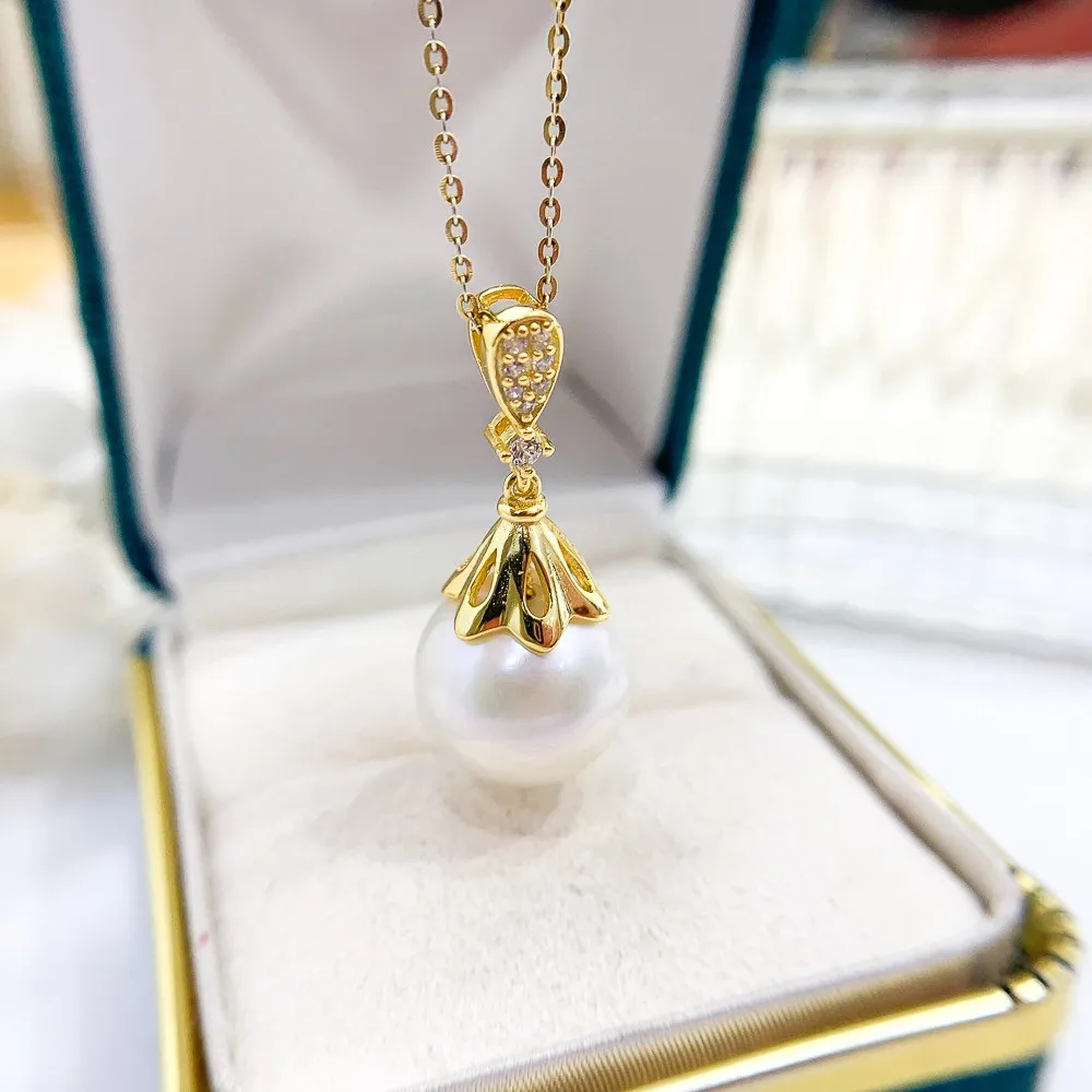 

DIY Pearl Accessories S925 Sterling Silver Pendant with Empty Support Gold Silver Necklace Pendant for Women Fit 11-15mm Beads