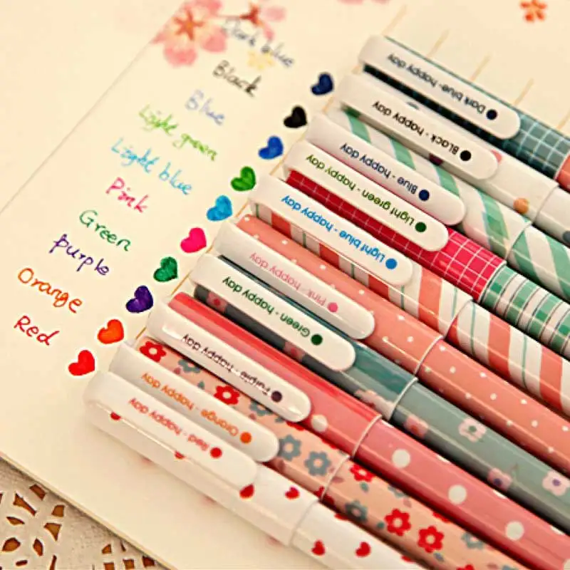 10 Pcs/Set Cute Color Pen Flower Animal Starry Star Sweet Flora Colored Gel Pen 0.5mm pens for school Kawaii Korean Stationary