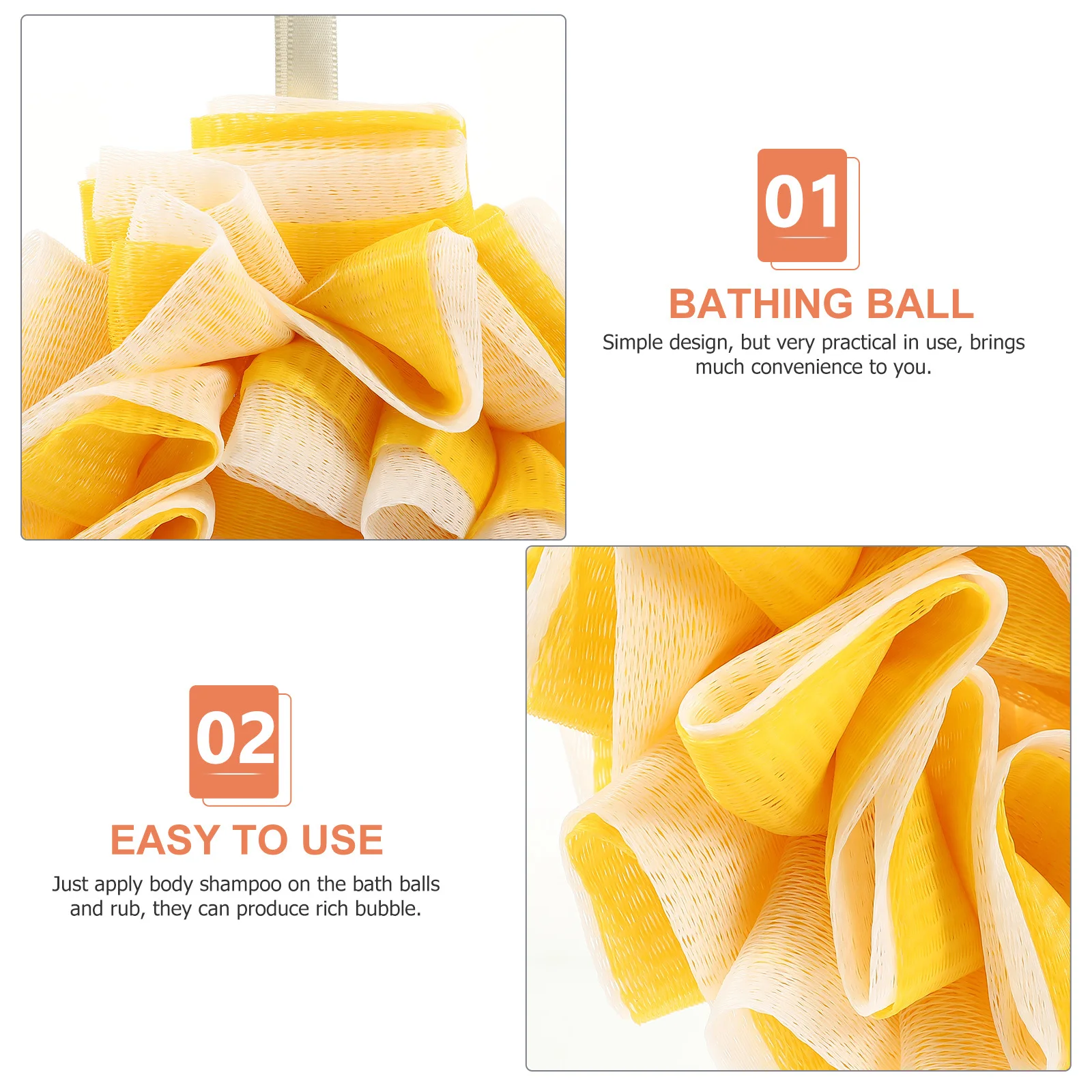 

3pcs Bath Loofah Mesh Body Exfoliating Ball Shower Sponge Scrubber Deep Cleansing Skin Tool For Men Women Portable Bathing