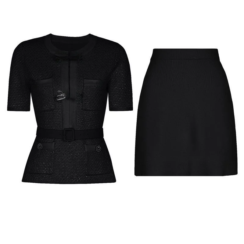 Black short-sleeved top + skirt