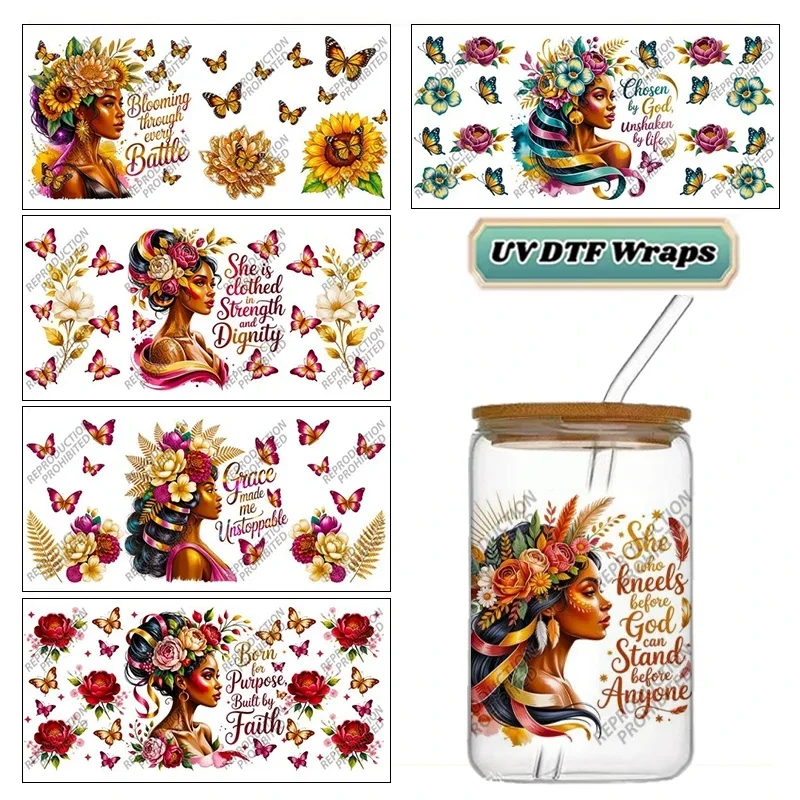 Vintage Faith Floral Butterfly Bible Verse UV DTF Cup Wraps, Positive Quotes High Adhesive Scratch Resistant DIY Glass Can