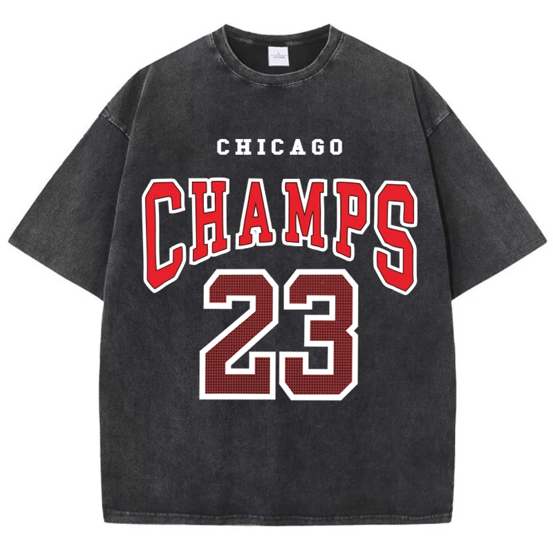 Women'S Cotton Washed T-Shirts All-Math Loose Distressed Tops Chicago Champs 23 Letter Prints Short Sleeve Summer Female Clothes