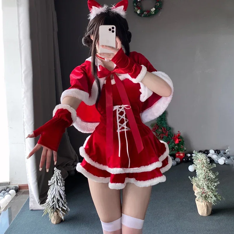 AniLV Cute Bunny Santa Claus Uniform Cosplay Christmas Look Women Magic Outfits Top Skirt Gloves Costumes