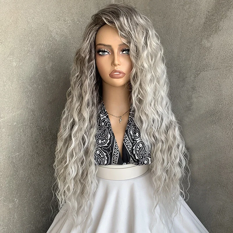 Fluffy Water Wave Synthetic Grey Wig For Women 28