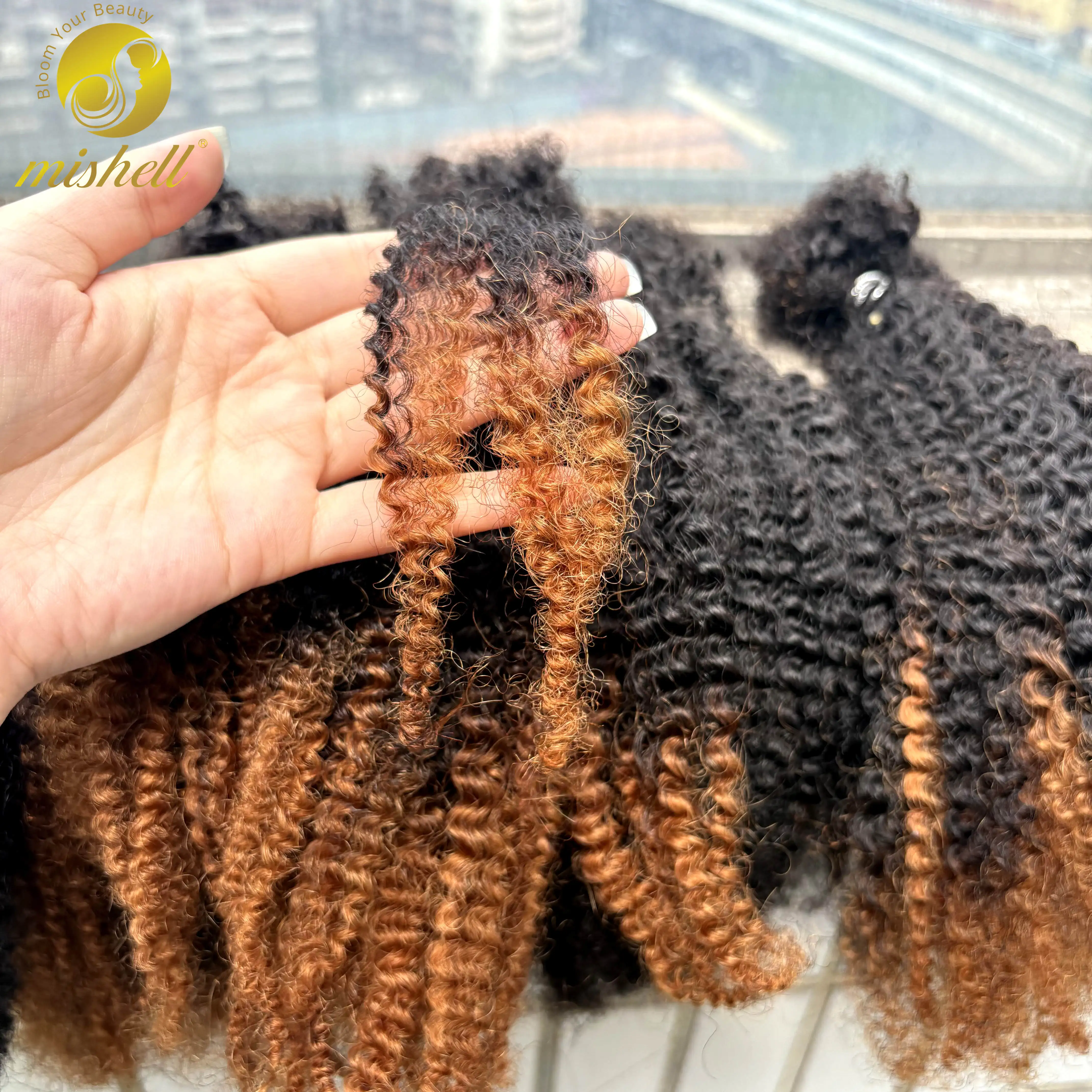 Ombre Afro Kinky Curly Human Hair Bulk Extension No Weft 16inch 30g/Bundle for Permanent Micro Locs/Twists/Braids/Repair Locs