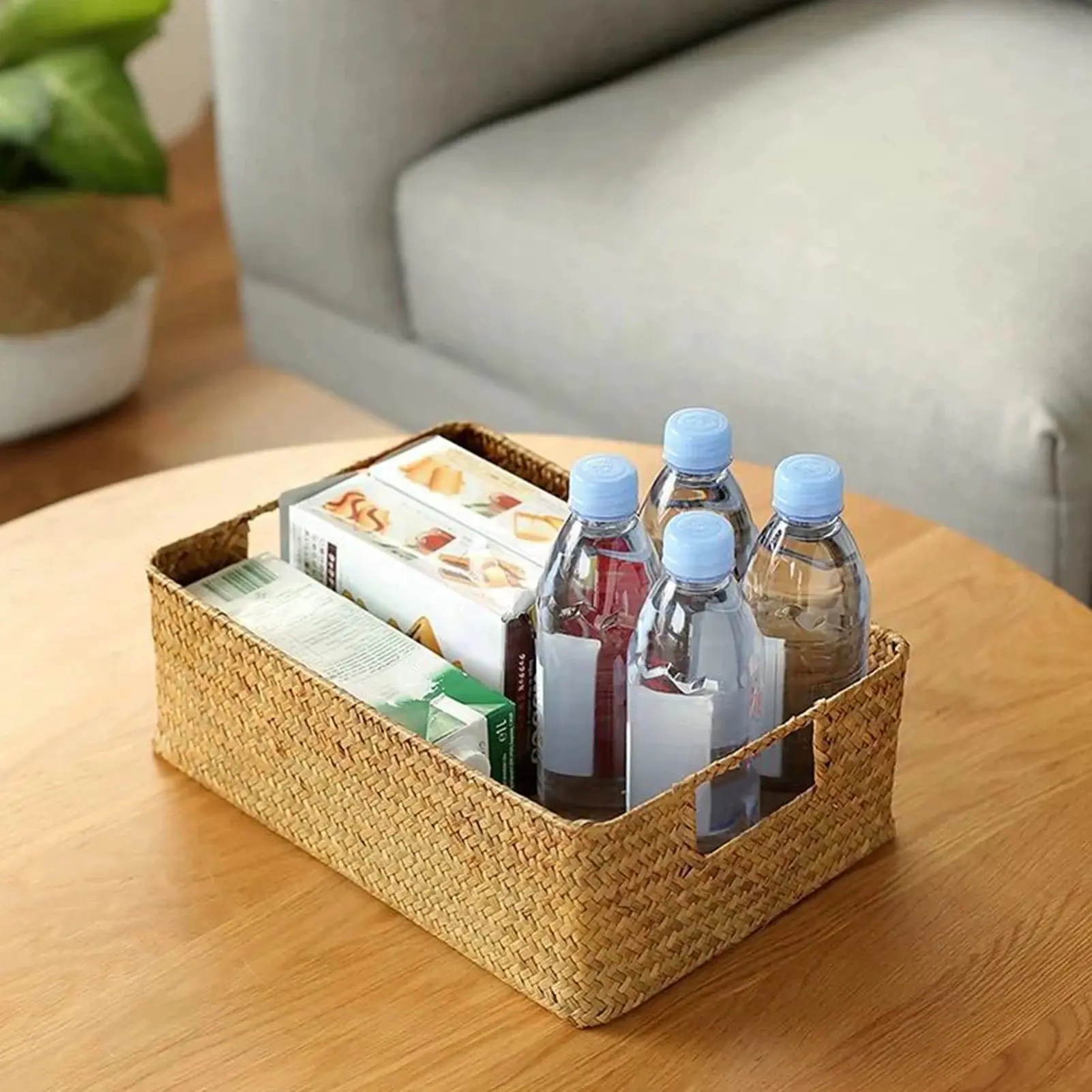 Wicker Storage Basket Hand-Woven Rectangular Rattan Wicker Storage Basket Fruit Tea Snack Bread Picnic Basket Cosmetic Storage B