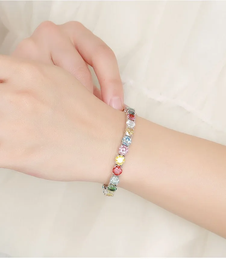 Colorful Rainbow D Color VVS1 Moissanite Tennis Bracelet For Women GRA Certified S925 Sterling Silver 18K Gold Plated Lab Diamond Chain Pass Diamond Tester Wedding Party Fine Jewelry Gift For Her