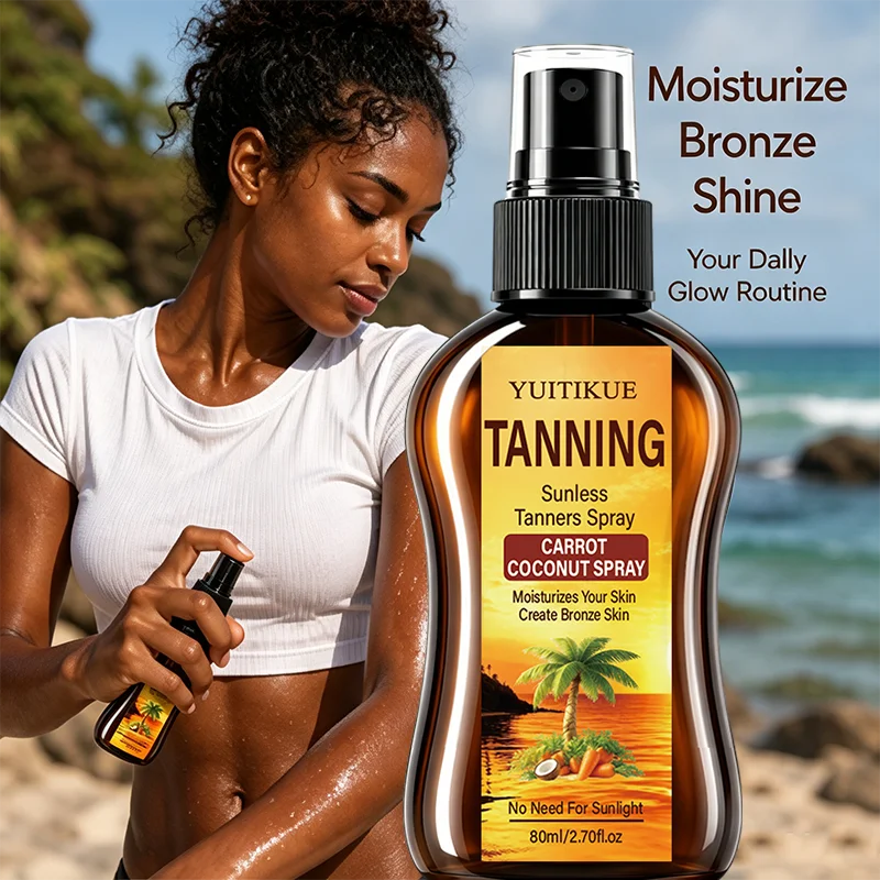 YUITIKUE Carrot Coconut Sunless Tanner Spray No Sun Required Quick Absorb Moisturizing Bronze Glow Body Tanning Mist