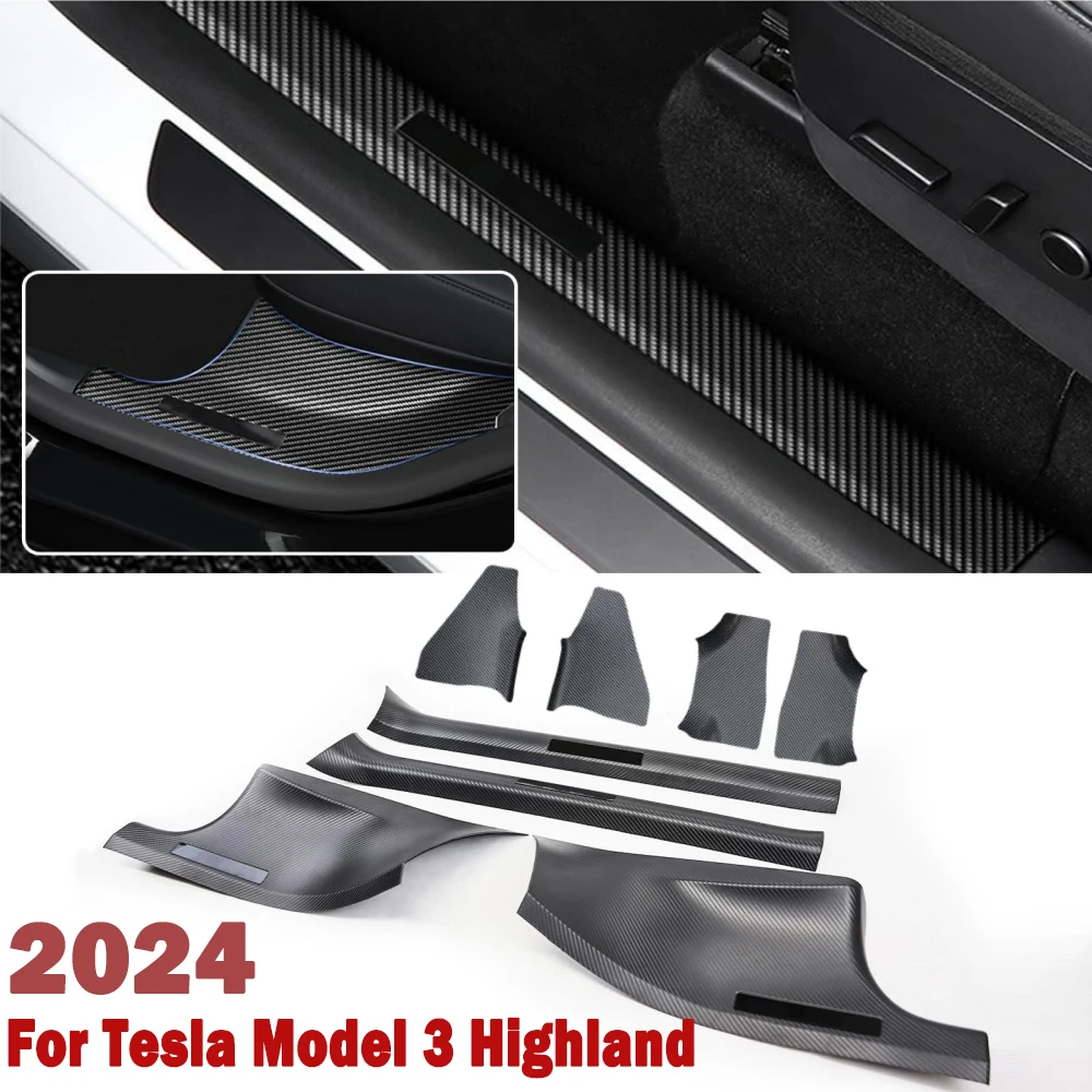 

For Tesla Model 3 Highland 2024 ABS Front Rear Door Entry Guard Inner Protector Plate Cover Trim Car Welcome Pedal Kick Pad(8pc)