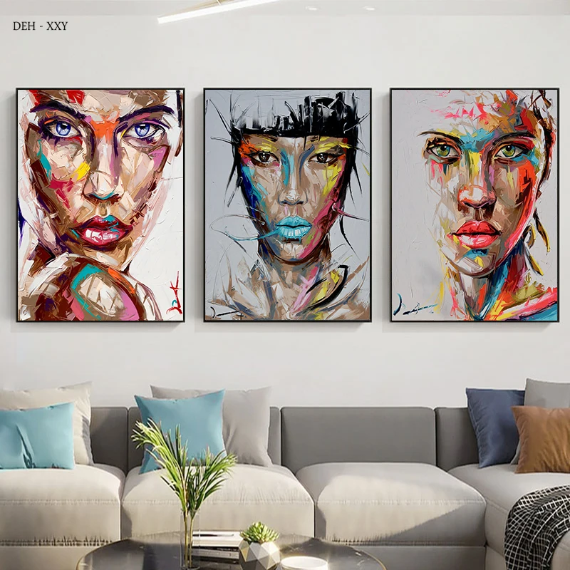 

Abstract Woman Face Art Canvas Painting Prints HD Pictures Simple Fugure Wall Art Poster Modern Home Girl Room Decor (No Frame)