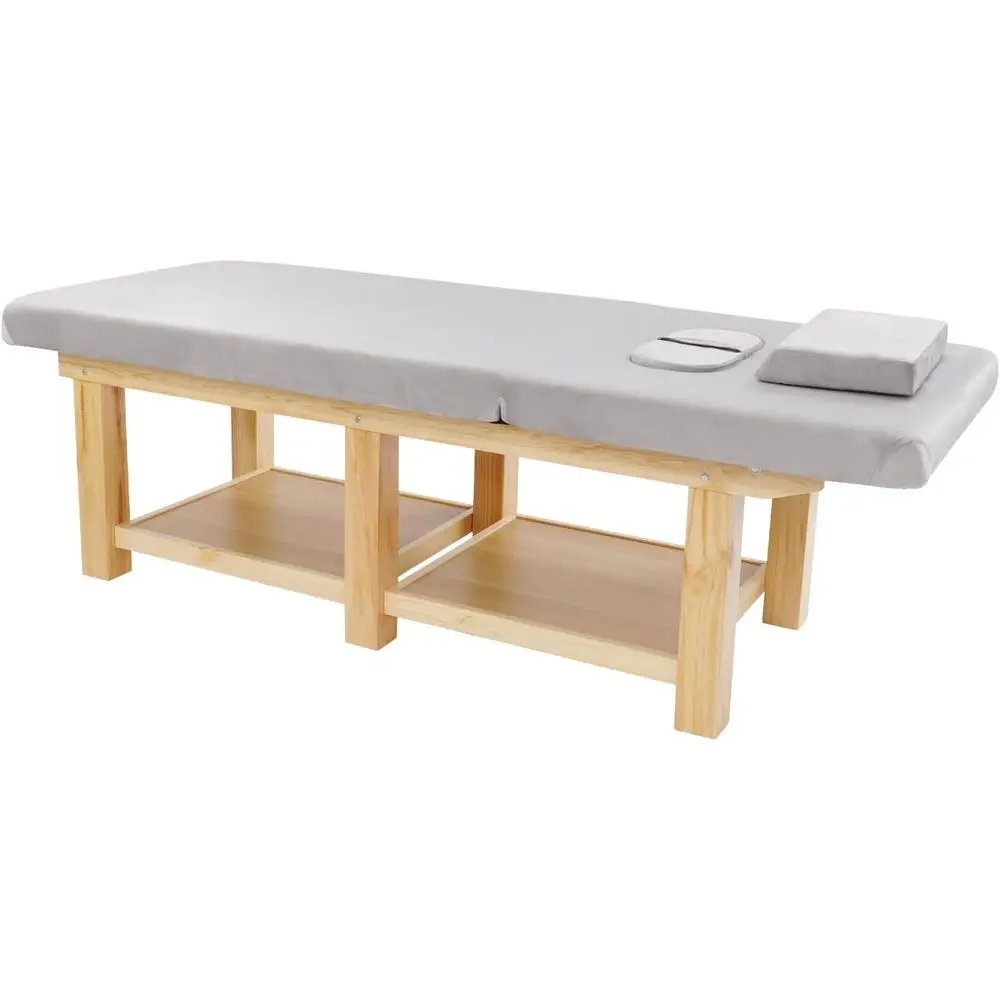 

Solid Wood Massage Table, 75x31.5 Spa Bed with 0-45° Tilt, Velvet Cover, 882 lbs Capacity (6 Legs, Gray)