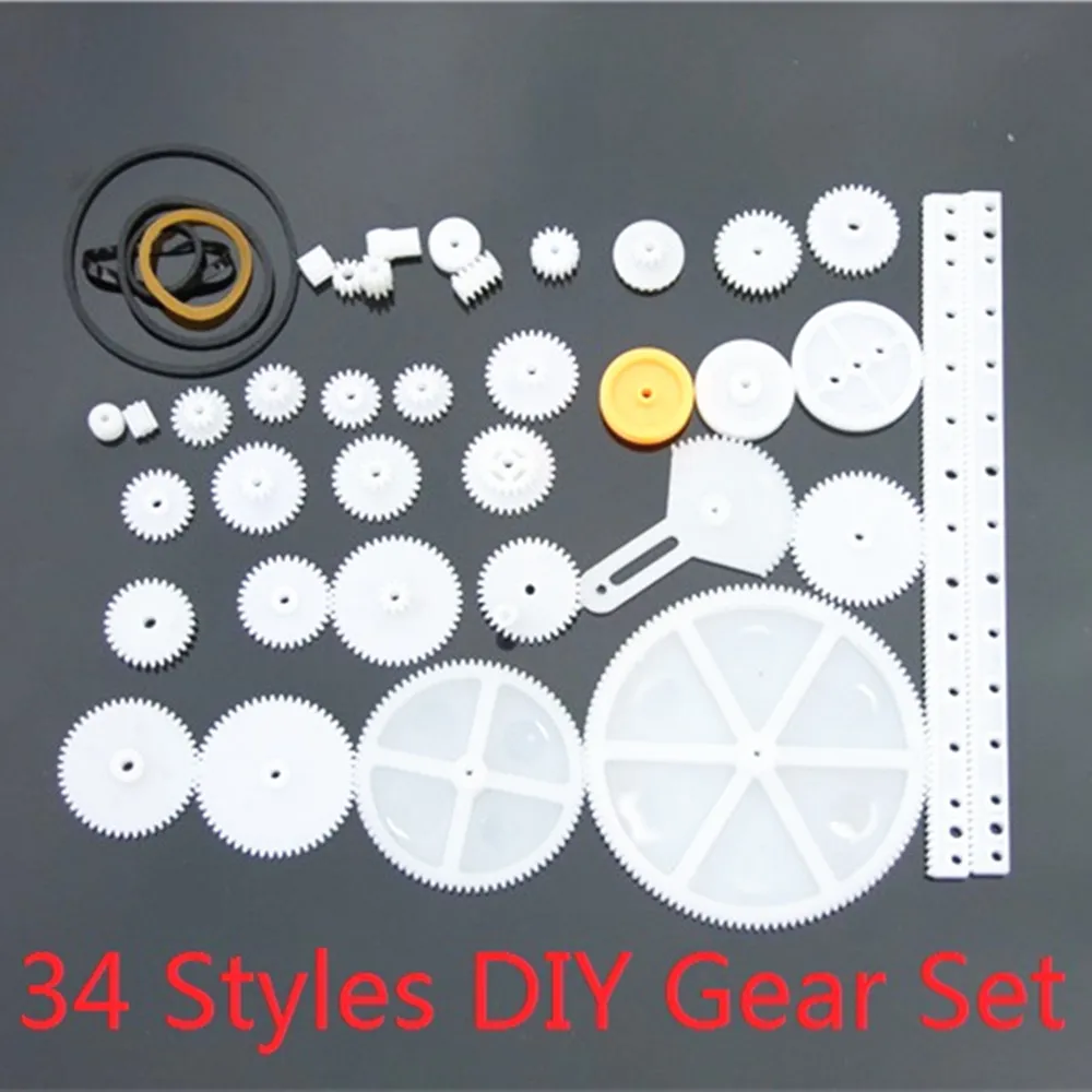 34 pcs/lot M0.5 Plastic DIY Gears Set Include Rack Pulley Belt Worm Single Double Gears Drop Shipping