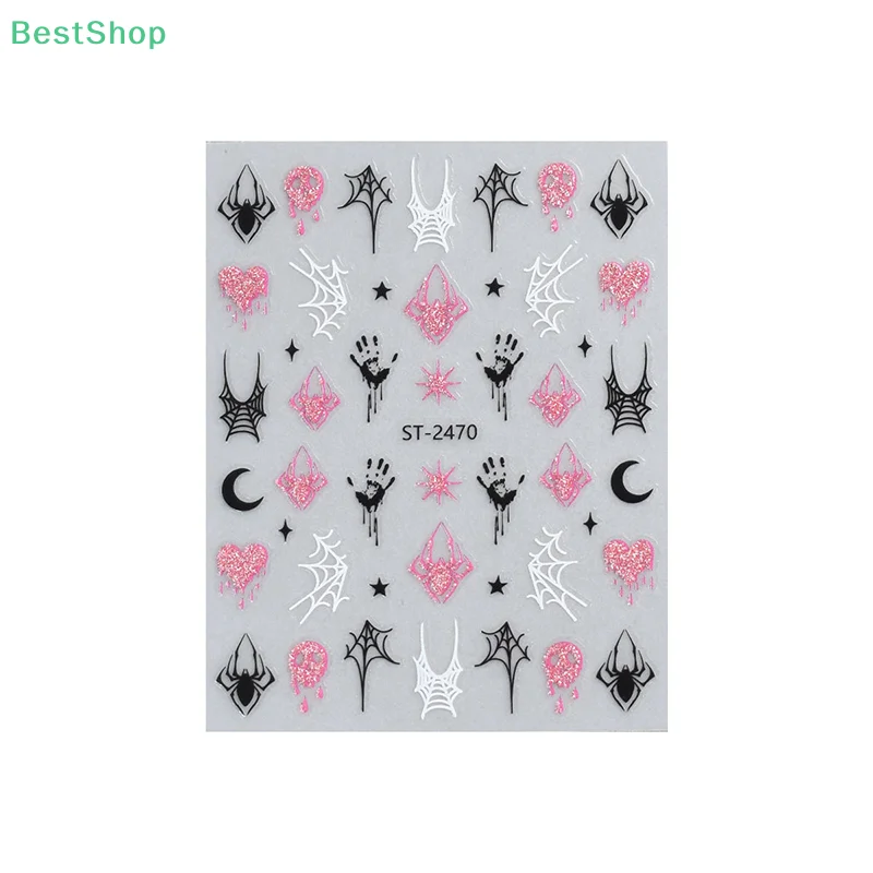 ★★★3D Halloween Theme Nail Stickers(Little Spider Pumpkin Ghost),Fun Glitter Nail Decals DIY Manicure Decor