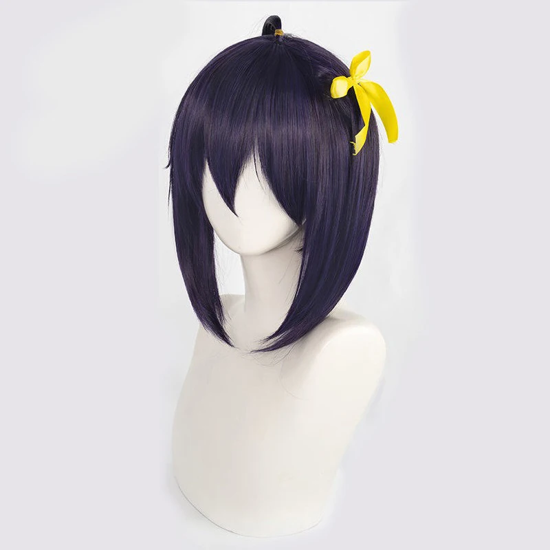 Roxo; Estudante curto simulado cabelo humano pequeno pássaro natação seis flores peruca cosplay de alta temperatura seda mulher cabelo curto