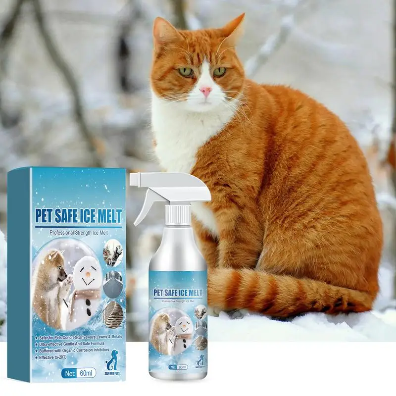 Spray de eliminación de nieve para derretir hielo seguro para mascotas, eliminación de hielo, fórmula de fusión de nieve, protección de patas, eliminador de nieve para mascotas, eficaz para invierno